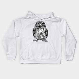 Cute Little Owl Geometric Sketchy Art Kids Hoodie